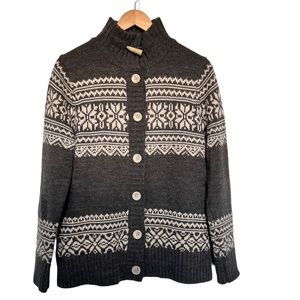 Lady Hathaway Woman Wool Blend Knit Button front Cardigan Grey Sweater Size M